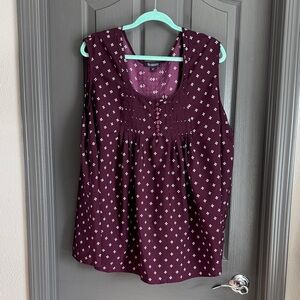 Roaman's Burgundy and White Patterned Blouse